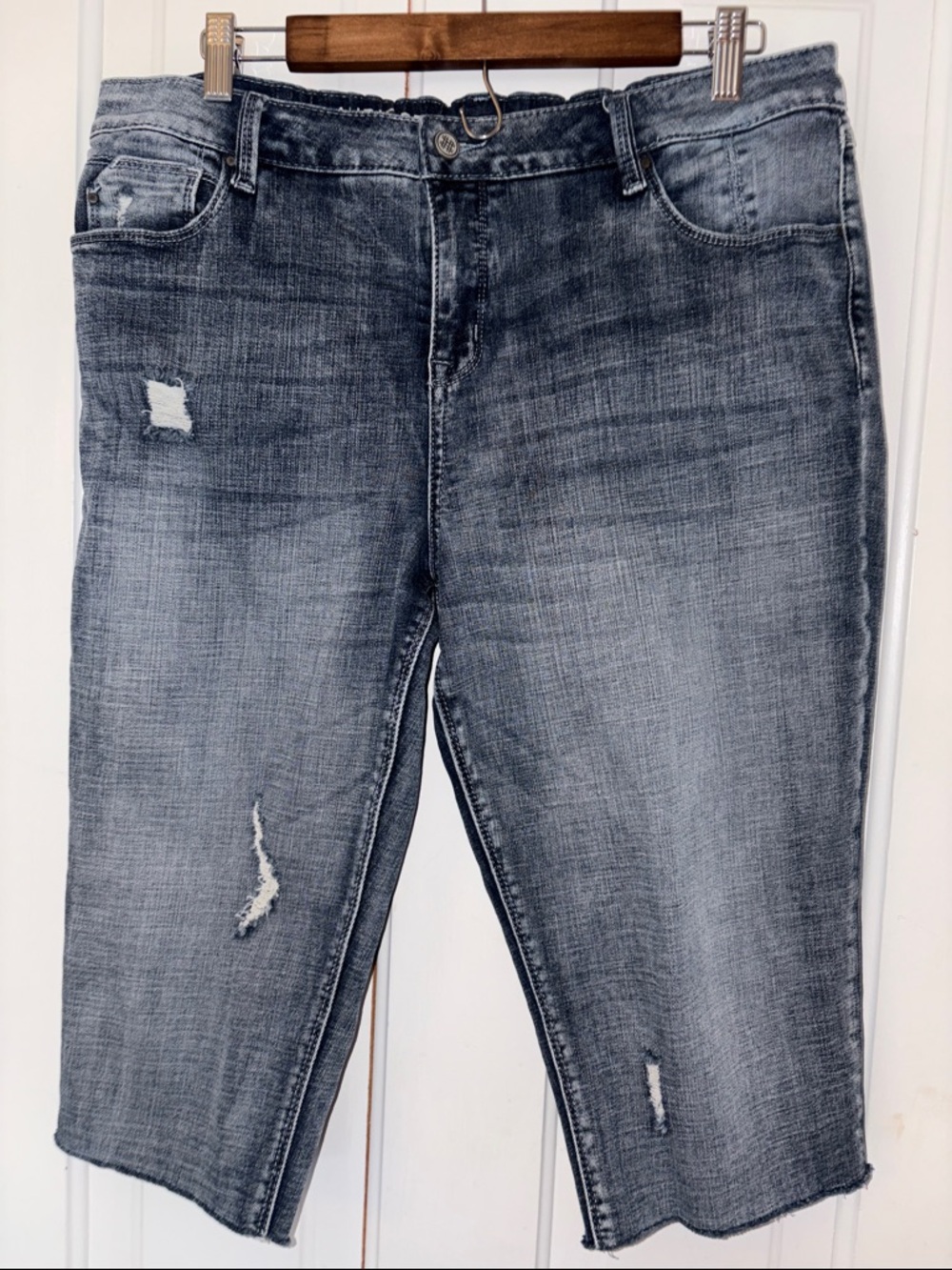 Laurie Felt Distressed Denim Bermuda Shorts in Faded Blue